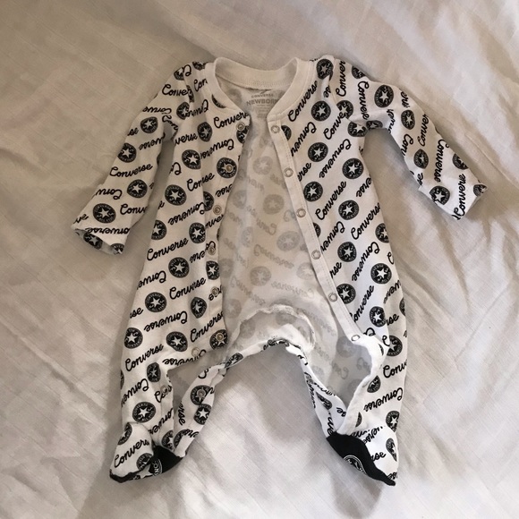 Converse Logo Script Footed Coverall Baby Onesie - Picture 3 of 7